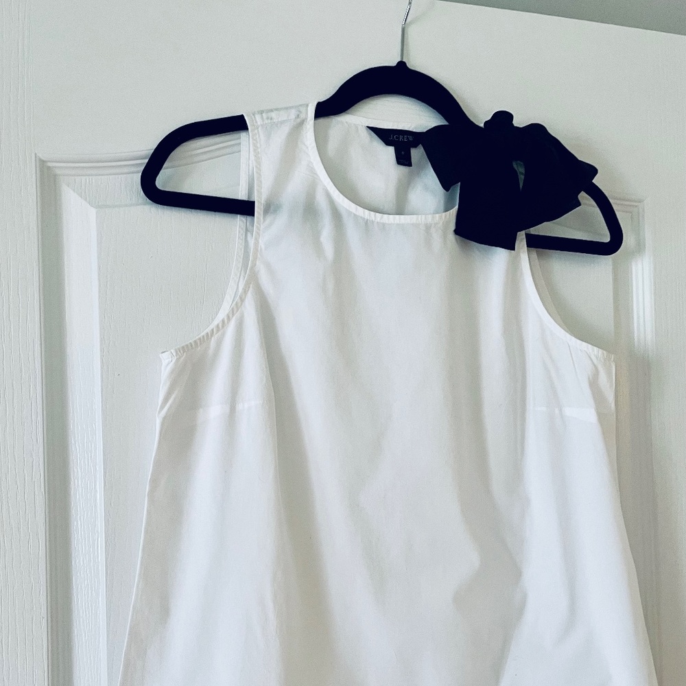 J.Crew White Cotton Tank with Black Shoulder Bow – French-Girl Chic, Size 6